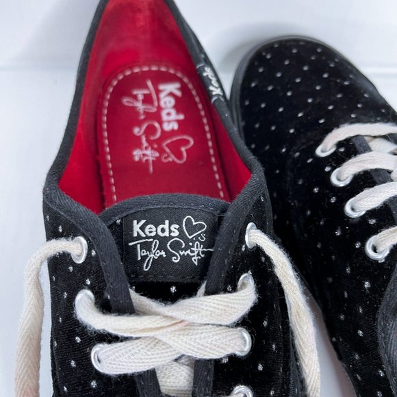 Keds x Taylor Swift ♥ 034 Black Velvet Silver Polka Dot Lace Sneakers Women Sz 7 - Picture 8 of 12